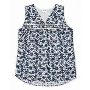 Tabitha Webb Floral Sleeveless Blouse Women’s Large Blue White V-Neck Boho Top